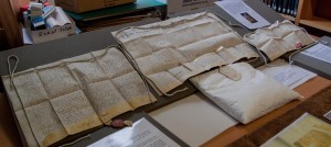 Some of the ancient documents Shannon Sinclair researched and studied for the exhibition.