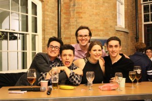 The judging panel of James, Tom, Sarah and Stevie, with the MC of the show, Sam!