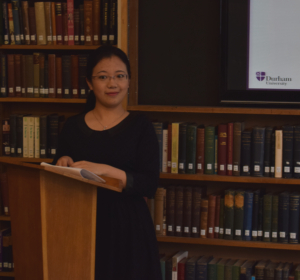 Jiahao Guo presenting her research on English translations of Chinese author Mo Yan